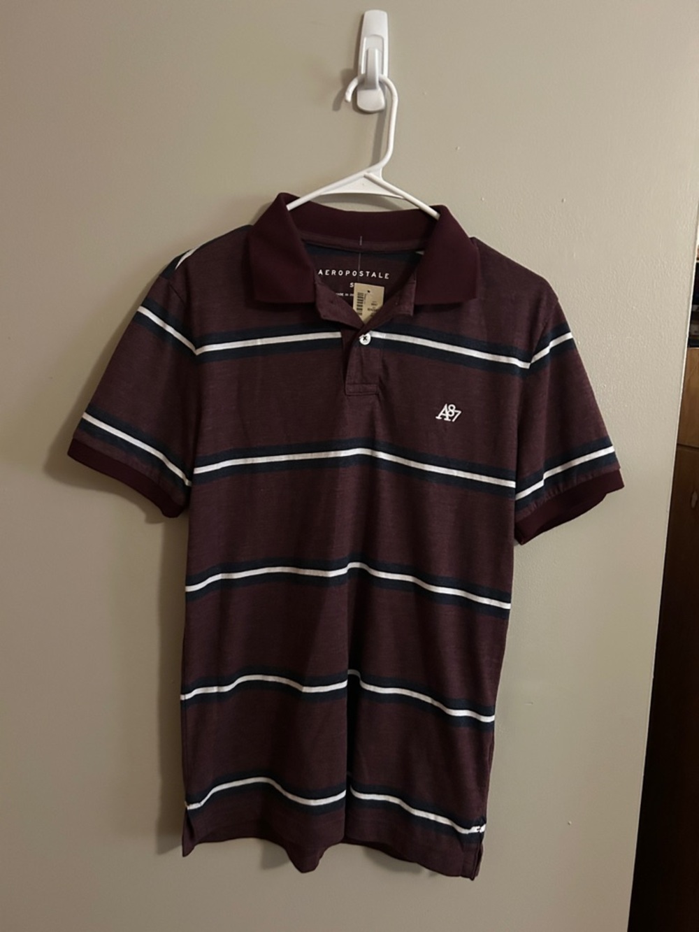 Aeropostale Men's Burgundy Stripe  Shirt